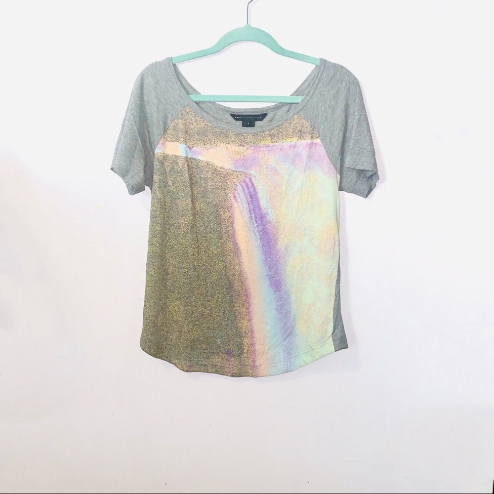 MARC BY MARC JACOBS Pastel Abstract Graffiti Graphic Print Heather Gray Tee